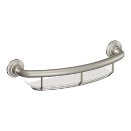 Moen Home Care Bathroom Safety 16 Inch Handicap Grab Bar for Bathtub and Shower with Storage Shelf, Elderly Assistance Product, Brushed Nickel, R2356DBN