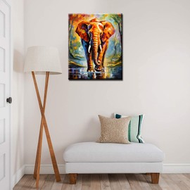 Animal Elephant Paint by Numbers Kits 16x20 inch Canvas African Wildlife DIY Oil Painting for Kids, 16''x20' inch Adults Beginner Afro Forests Paintwork with Brushes House Decor Boho Gift(DIY Frame)