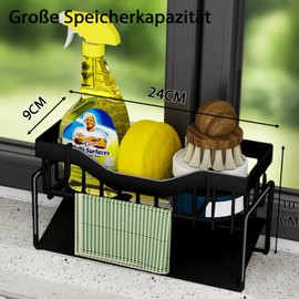 Koolkasa Sink Organiser, Kitchen Sponge Holder, Kitchen Sink Organiser with Dish Cloth Holder, Metal Sink Organiser with Automatic Drain Pan (Black)