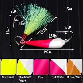 Dr.Fish 5 Pack Pompano Jigs with Teaser Hooks, Surf Fishing Jigs Saltwater Jig Heads Banana Jig Stand Up Jig High Carbon Steel O'Shaughnessy Hooks Beach Casting Halibut Striper Redfish