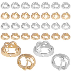 Framendino, 28 Pack Gold Silver Round Bead Frames Spacer Beads 8mm Circle Links Connectors Double Hole Charms with Star for DIY Necklace Earring Jewelry Making