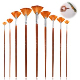 JIYIN Pack of 9 Fan Brushes, Nylon Fan Brush, Acrylic Brush, Artist Brush Set, Painting Brush for Acrylic Painting, Watercolour Painting, Oil Painting, Gouache Painting