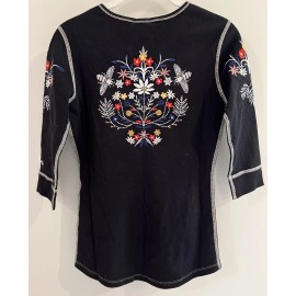 Sundance NWT Sundance Catalog Alp N Rock Black “Genevieve Embroidered Tee” Size XS $188