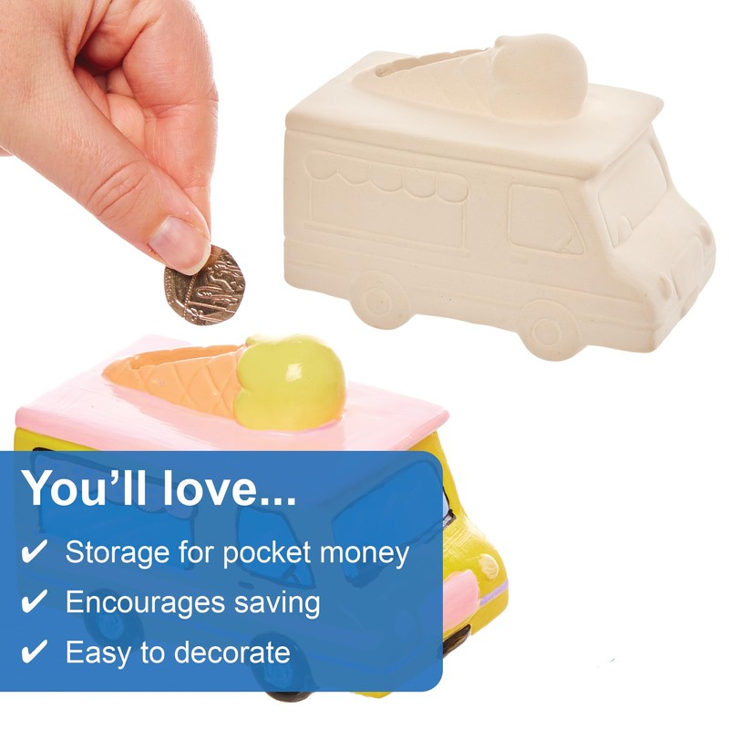 Baker Ross FX708 Ice Cream Van Ceramic Money Banks -