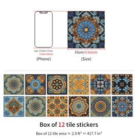BUYBLIFE Peel and Stick Backsplash for Kitchen, Self Adhesive Tile Decals Mexican Waterproof Tile Stickers for Bathroom Cabinets DIY Home Decor (12 Sheets 6x6 inches)