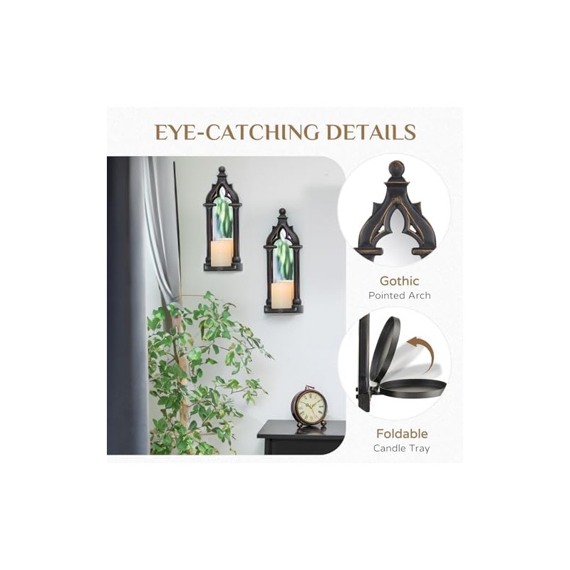 Walasis Candle Sconces Black Wall Decor - Gothic Dark Mirror