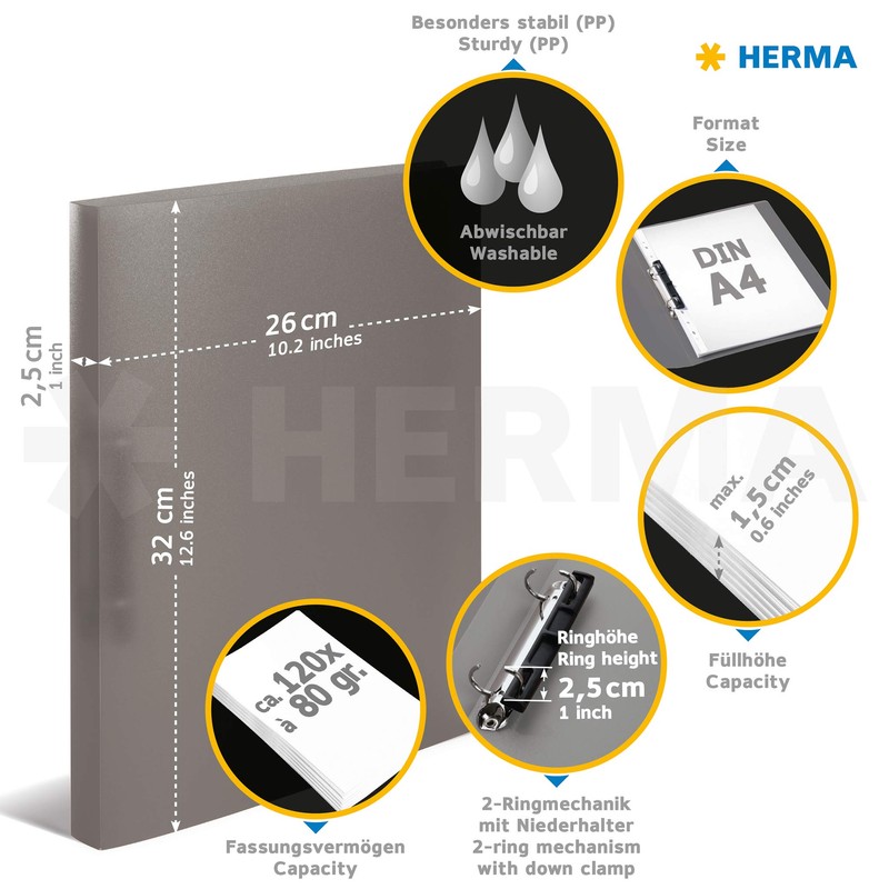 HERMA Ring Binders A4 Turquoise Translucent Set of 3 Slim