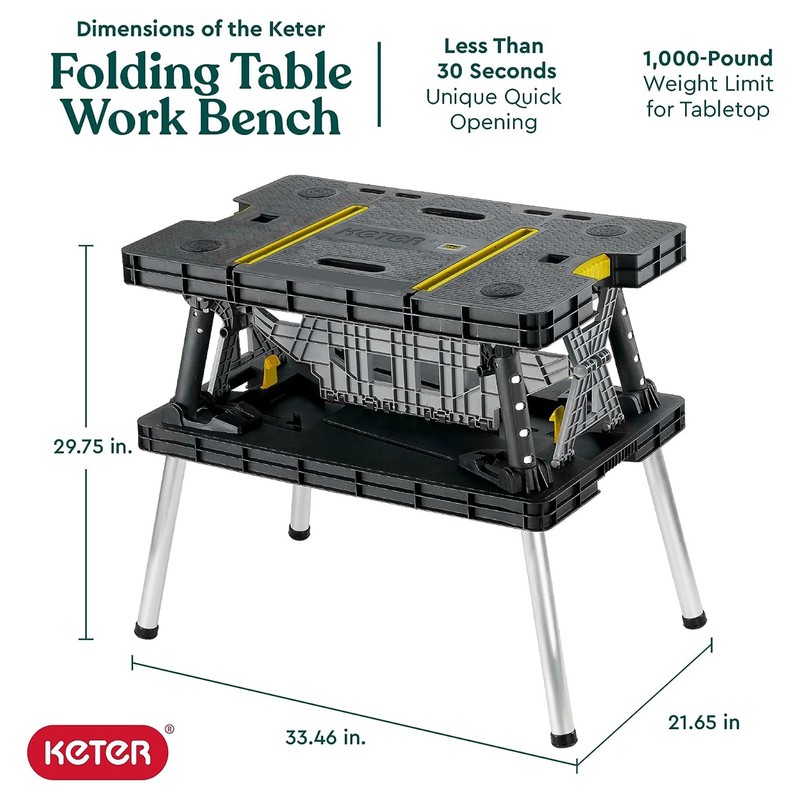 Keter Folding Work Table, Portable Workbench w/ 12" Clamps for