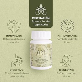 Ore Aceite de Orégano Silvestre Orgánico 130 capsulas, 2 Frascos, 65 Cápsulas por Frasco, Carvacrol 80%, Suplemento Natural,