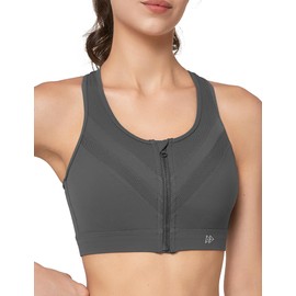 Ivet Women's Sports Bra, Non-Shaking, Open Front, Mesh, Quick Drying, Breathable, Stretchy, High Support, Racer Back, Underarm Height, Wireless, One-Piece Cup, Large Size, Sports Bra for Gym, Running Wear, Sports Bra, gray