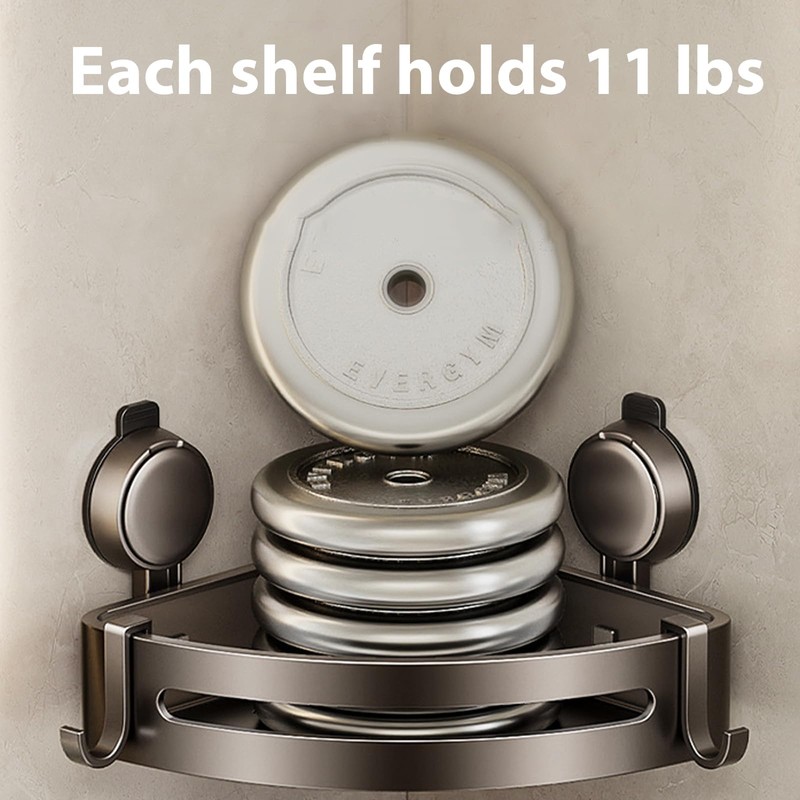 Shower Caddy Corner,Suction Cup Shower Caddy with Hooks,No Drilling Rustproof