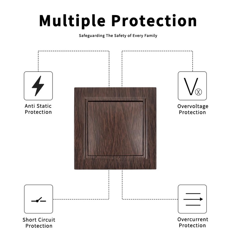 On/Off Switch Single Dark Wood Grain Wall Switch Mechanical Wall