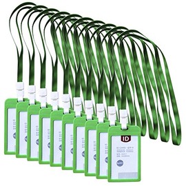 10Pcs CosCosX Vertical Transverse Clear Plastic ID Name Card Holder Work Credit Card Leather Lanyards and Badge Holders for Police/Employee/White Collar etc(Green)