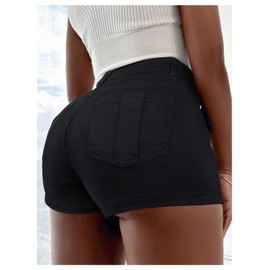 SHENHE Women's Vintage Mini Denim Skorts Wrap Overlay Irregular Stretchy Cargo Shorts Pure Black X-Large