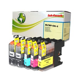 ink4work Set of 5 Pack LC107 XXL BK & LC105XXL C/M/Y Super High Yield Compatible Ink Cartridge Set for Brother MFC-J4310DW, MFC-J4410DW, MFC-J4510DW, MFC-J4610DW, MFC-J4710DW