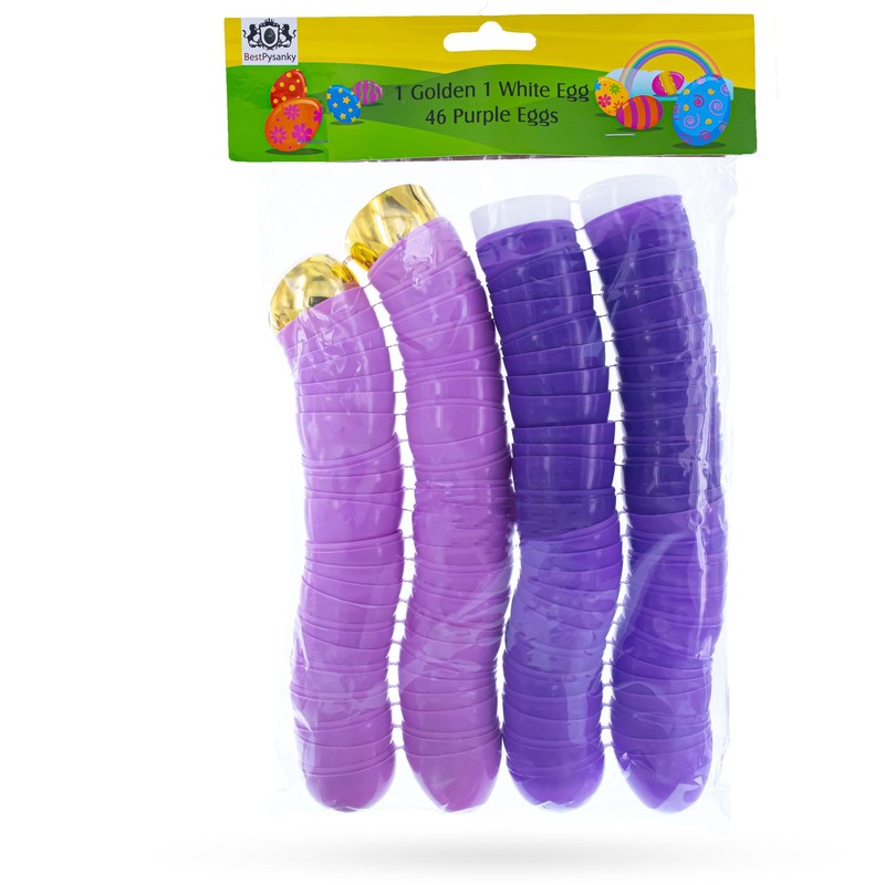 Set of 46 Purple Plastic Eggs, 1 White Egg, and