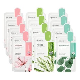 Mediheal Sheet Mask Essential HERO 12 Pack (Collagen, Tea Tree, Madecassoside) | Korean Skincare Facial Sheet Mask Combo, Moisturizing, Soothing and for Blemishes