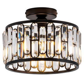 Crystal Black Ceiling Light Fixture - Modern Semi Flush Mount Chandelier with with K9 Crystals for Bathroom Bedroom Entryway Hallway Closet 1 Light 11.6" Diameter