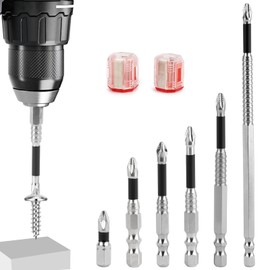 Moccool High-Magnetic Screwdriver Drill Bit Set, Strong Magnetic Durability Screwdriver Drill Bits, Non-Slip Anti-Shock Driver Bits 25 50 65 70 90 150mm (6Pcs) with 2 professional magnetizer