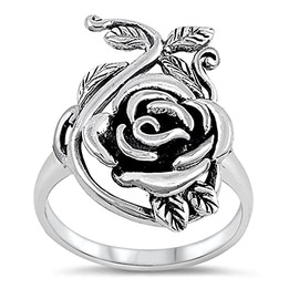 Sterling Silver Women's Rose Flower Fashion Ring Polished 925 Band Size 7