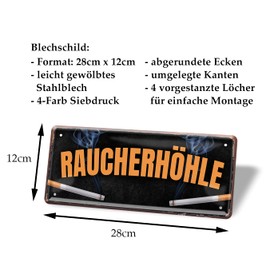 Rauchhöhle Sign - Warning Sign - Decorative Tin Sign for Smoking Room Smoking Room Smoking Lounge Fumoir - Gift Idea for Smokers Smoker - 28 x 12 cm