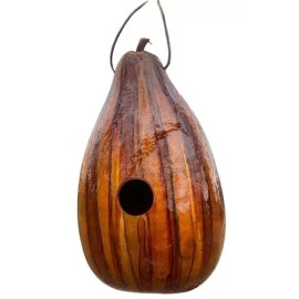 Saving Shepherd BROWN & TAN PSYCHEDELIC STRIPED BIRDHOUSE - Amish Hand Mottled Gourd Bird House
