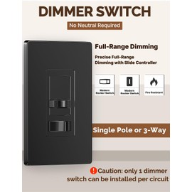 MOES Black Dimmer Light Switches 4 Pack, 3 Way & Single Pole Dimmable Switch for LED,CFL,Incandescent,Halogen, 600Watt Max, ON/Off Switch with Dimming Slide, No Neutral Wire Required