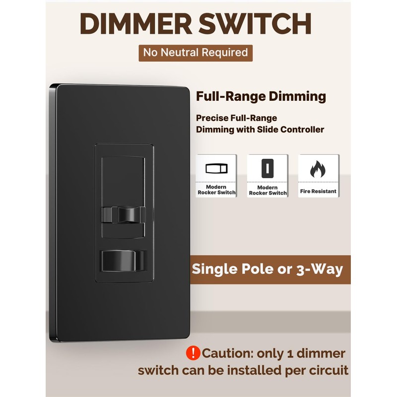 MOES Black Dimmer Light Switches 4 Pack, 3 Way &