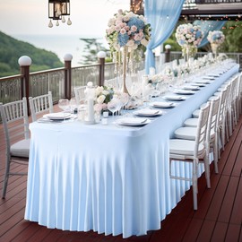 PARTISKY Blue Spandex Tablecloth for 8ft Rectangle Tables, Stretchable Table Cover Skirt for Folding Tables Weddings Parties Banquets Events Trade Shows and Dessert Table