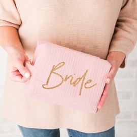 WEDDINGSTAR Women's Customizable Cotton Waffle Makeup Bag - Bride Blush Pink