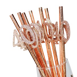 Posh Soiree 40th Birthday Party Straws, Rose Gold Paper Straws, Women's Birthday Decor, Gift for Birthday Girl from Friends and Moms, Set of 10 (Gold)