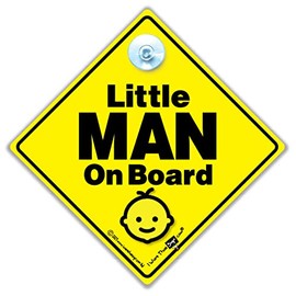 Little Man On Board Sign, Baby On Board Sign, Grandchild On Board, High Visibility Advisory Suction Cup Car Window Sign Designed to Let Other Road Users a Child is in The Car, 14 cm x 14cm x 2cm