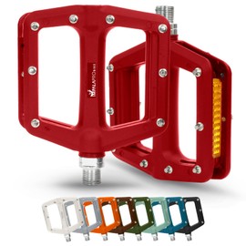 IMPALAPRO - Bike Pedals with Reflective in Nylon Fiber - Flat Bike Pedal with Selaed Bearing 9/16" - Mountain Bike Pedals - BMX Pedals - Road Bike Pedals - MTB Flat Pedals with Reflectors (Red)