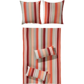 Erwin Müller Bed Linen Striped Seersucker Red Size 40 x 80 cm / 135 x 200 cm - Non-Iron Quick Drying with Zip Temperature Regulating