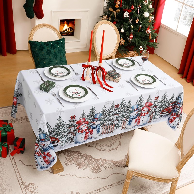 Softalker Christmas Table Cloth Rectangular White Xmas Tablecloth 140x200cm