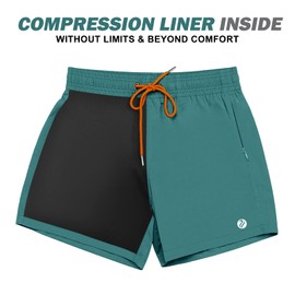 BRISIRA Mens Swim Trunks Swim Shorts for Men Quick Dry 5 inch Inseam Beach Shorts with Compression Liner Zipper Pocket Blue