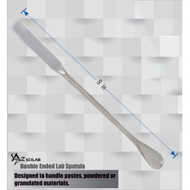 A2Z-DE002 Stainless Steel Double Ended Micro Lab Spatula Sampler, Square & Flat Spoon End, 9" Length