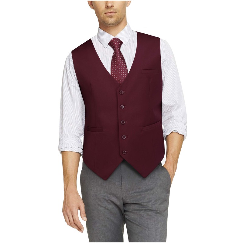 HISDERN Men's Formal Party Wedding Business Cotton Waistcoat Solid Color