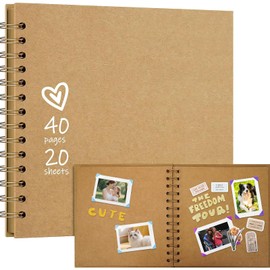 DIY Photo Album, 17.78 x 17.78 cm, Scrapbook, 20 Sheets (40 Pages), Photo Albums, Ring Binder, Hardcover Kraft Paper Spiral Album, Brown