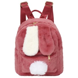 Women Girls Mini Backpack Cute Fluffy Plush Rabbit Ears Backpack Casual Shoulder Bag Satchel Purse Small Rucksack Travel Daypacks