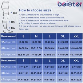 Beister Mangas de compresión hasta el muslo sin pies con banda de silicona para mujeres y hombres, soporte graduado firme de 20-30 mmHg, Negro, S