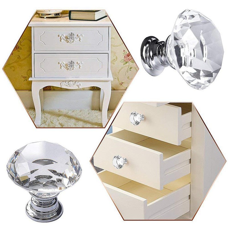 Easily Life 10 Pcs White Clear Crystal Glass Cabinet Knobs