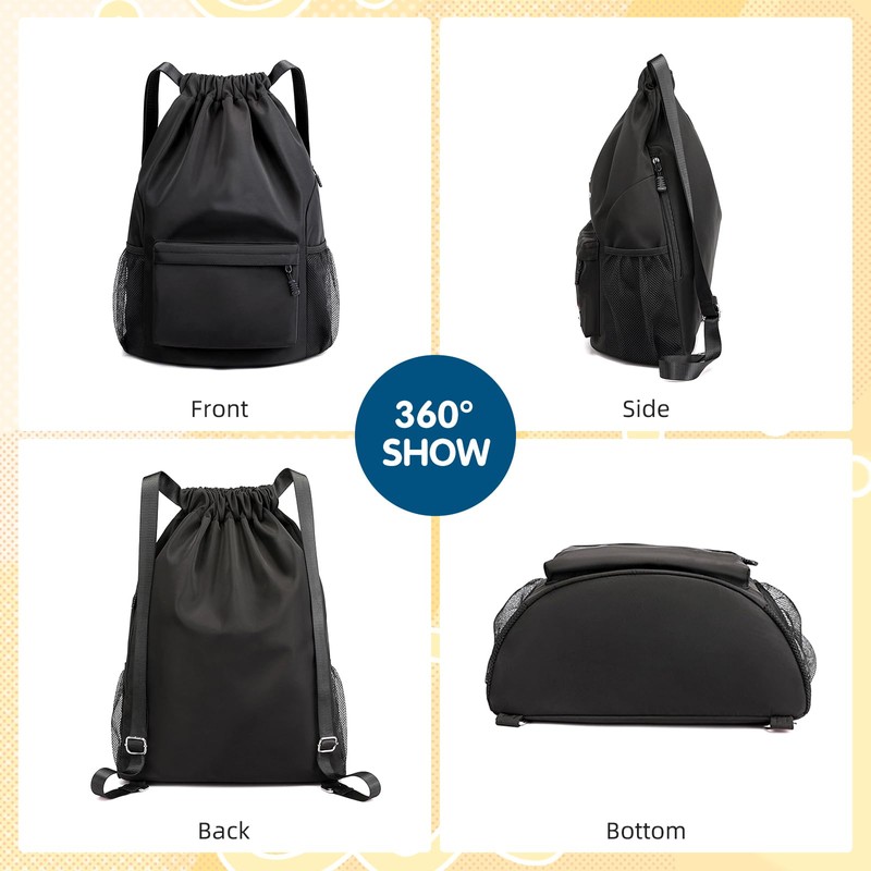 Drawstring Backpack, Waterproof Backpack with Mesh Side Pocket, Sport Gym