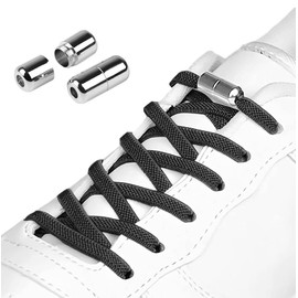 Hantoc [3 Pairs] Flat Elastic Shoelaces with Metal Capsule, Quick Lacing System Shoelaces Set, Loopless Shoe Laces for Runners, Children, Lazy, Elderly, 105 cm Length, 5 mm Wide, black