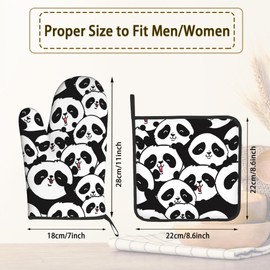 Panda Oven Mitts Pot Holders Set of 2, Kitchen Heat Resistant Hot Pads for Women Men Cooking BBQ Baking