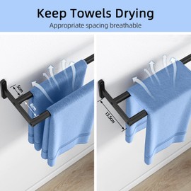 YUMORE Double Towel Rail 60 cm Towel Rail Wall Stainless Steel Bath Towel Holder 2 Bars Bathroom Towel Holder Wall Mounted Double Towel Rail for Bathroom Kitchen, Matt Black