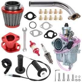 212cc Carburetor, VM22 Racing 212cc Carburetor 26mm Performance CNC Mainfold Exhaust Pipe Air Filter for Mikuni Predator 196cc KT196 GX160 GX200 CT200U MB200 Engine Mini Bike Go Kart Honda Motor Red