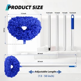 DRQ Ceiling Fan Cleaner Duster, 2 Pack Reusable Microfiber Duster with Extension Pole, 13 to 50 Inch Fan Blade Cleaner, Removable Dusters for Cleaning Walls Bookshelves Door Window Top (Dark Blue)