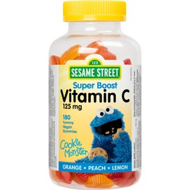 Sesame Street Super Boost Vitamin C Kids Gummy by Webber Naturals, 180 Gummies, Free of Dairy, Gelatin, Peanut and Gluten, 125 mg of Vitamin C Per Gummy, For Children Age 3 and Up