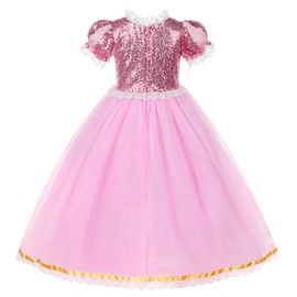 JerrisApparel - Disfraz de princesa para niñas, fiesta de cumpleaños, cosplay, vestido morado con accesorios (rosa con accesorios, 6)